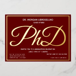 Burgundy Gold PhD Abschluss Foil Folieneinladung