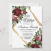 Burgundy Gold Poinsettia Floral Holiday Party Einladung (Vorderseite)