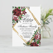 Burgundy Gold Poinsettia Floral Holiday Party Einladung (Stehend Vorderseite)