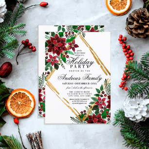 Burgundy Gold Poinsettia Floral Holiday Party Einladung