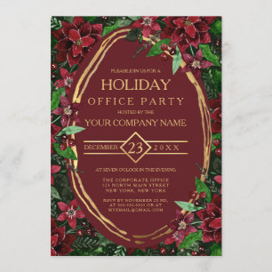 Burgundy Gold Poinsettia Ivy Corporate Holiday Einladung