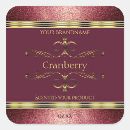 Burgundy Gold Produktkennzeichnungen mit Glitzer-B Quadratischer Aufkleber