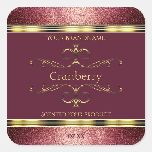 Burgundy Gold Produktkennzeichnungen mit Glitzer-B Quadratischer Aufkleber (Vorderseite)