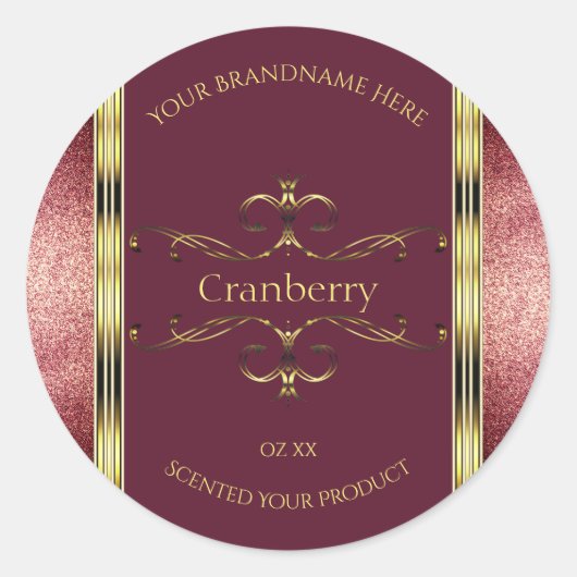 Burgundy Gold Produktkennzeichnungen mit Glitzer-B Runder Aufkleber (Vorderseite)