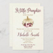 Burgundy Gold Pumpkin Boho Kinderdusche Einladung (Vorne/Hinten)