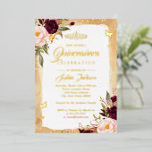 Burgundy Gold Quinceanera Floral Sparkle Tiara Folieneinladung (Stehend vorne)