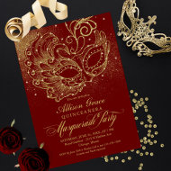 Burgundy Gold Quinceanera Masquerade Einladung