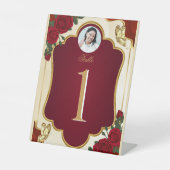 Burgundy & Gold Quinceañera Photo Elegant Sockelschild (Vorderseite)