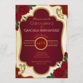 Burgundy & Gold Quinceañera Photo Invitation Einladung (Vorderseite)