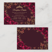 Burgundy Gold Quinceanera Reception Details Begleitkarte (Vorne/Hinten)