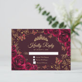 Burgundy Gold Quinceanera Reply RSVP Karte (Stehend Vorderseite)