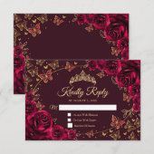 Burgundy Gold Quinceanera Reply RSVP Karte (Vorne/Hinten)