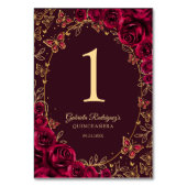 Burgundy Gold Quinceanera Tischnummer (Rückseite)
