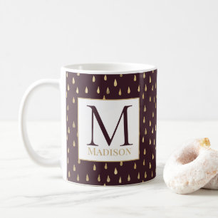 Burgundy Gold Raindrop Modern Trendy Monogram Kaffeetasse