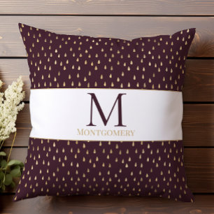 Burgundy Gold Raindrop Modern Trendy Monogram Kissen