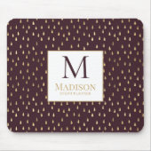 Burgundy Gold Raindrop Modern Trendy Monogram Mousepad (Vorne)