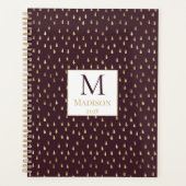 Burgundy Gold Raindrop Modern Trendy Monogram Planer (Vorderseite)