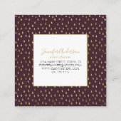 Burgundy Gold Raindrop Modern Trendy Monogram Quadratische Visitenkarte (Rückseite)