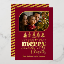 Burgundy & Gold Retro Doodle Weihnachtsfest Foto Folien Feiertagskarte