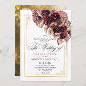 Burgundy Gold Rose Floral Boho Rustikale Hochzeit Einladung (Vorne/Hinten)