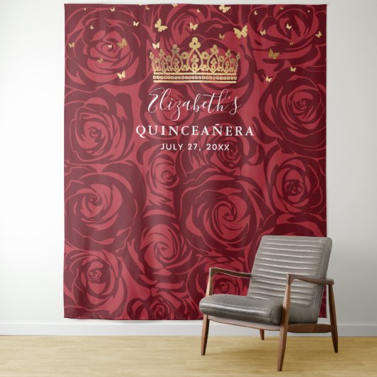 Burgundy Gold Rose Party Foto Hintergrund Tapestes Wandteppich (Beispiel)
