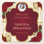 Burgundy & Gold Rose Quinceañera Paper Coaster Rechteckiger Pappuntersetzer (Vorderseite)