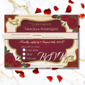 Burgundy & Gold Rose Quinceañera RSVP Card Begleitkarte