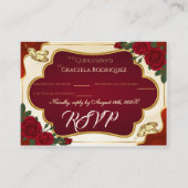 Burgundy & Gold Rose Quinceañera RSVP Card Begleitkarte (Vorderseite)