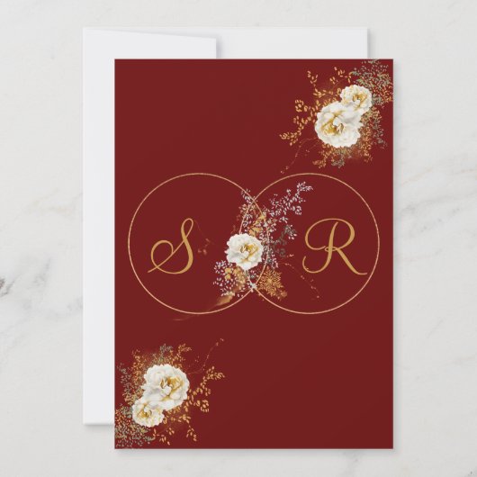 Burgundy Gold Script Monogram Wedding Einladung (Rückseite)
