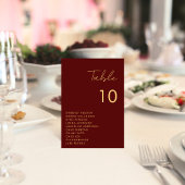 Burgundy Gold Script Seating Chart Names Wedding Tischnummer