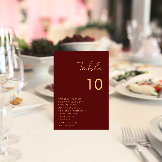 Burgundy Gold Script Seating Chart Names Wedding Tischnummer