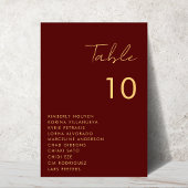 Burgundy Gold Script Seating Chart Names Wedding Tischnummer