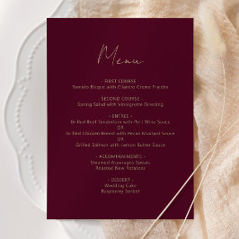 Burgundy Gold Script Wedding Menükarte