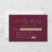 Burgundy Gold Script Wedding RSVP Karte (Vorderseite)