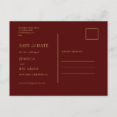 Burgundy & Gold Script Wedding Save the Date Foto Postkarte (Rückseite)