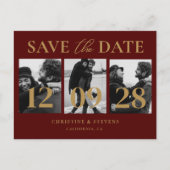 Burgundy & Gold Script Wedding Save the Date Foto Postkarte (Vorderseite)
