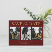 Burgundy & Gold Script Wedding speichern das Datum Einladung (Stehend Vorderseite)