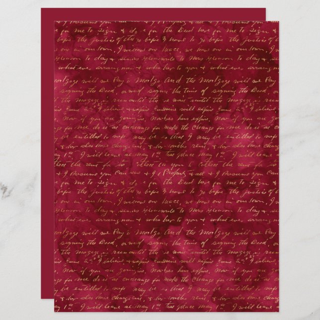 Burgundy Gold Script Writing Texture Scrapbook Pap (Vorne/Hinten)