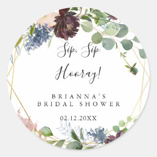 Burgundy Gold Sip Sip Hooray Brautparty Runder Aufkleber