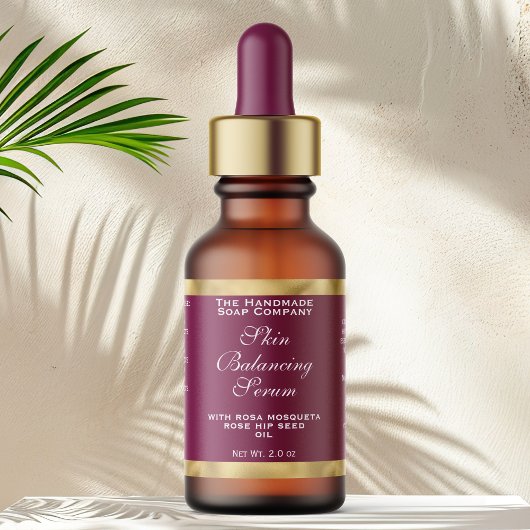 Burgundy Gold Small Dropper Bottle Label Adressaufkleber