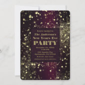 Burgundy Gold Sparkling Lights Silvester Party Einladung (Vorderseite)