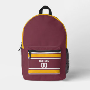 Burgundy & Gold Sports Stripter Name des Jersey Te Bedruckter Rucksack