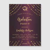 Burgundy Gold Stars Graduierungsparty moderner Lux Magneteinladung (Vorderseite)
