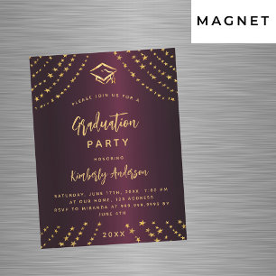 Burgundy Gold Stars Graduierungsparty moderner Lux Magneteinladung