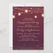 Burgundy Gold String Lights Engagement Party Einladung (Vorderseite)