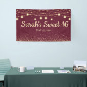 Burgundy Gold String Lights Glitzer Sweet 16 Banner (Messeveranstaltung)