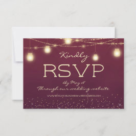 Burgundy Gold String Lights Lanterns Wedding RSVP Einladung