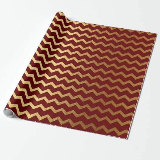 Burgundy Gold Stripes Lines Zig Zag Zickzack Geschenkpapier (Ungerollt)