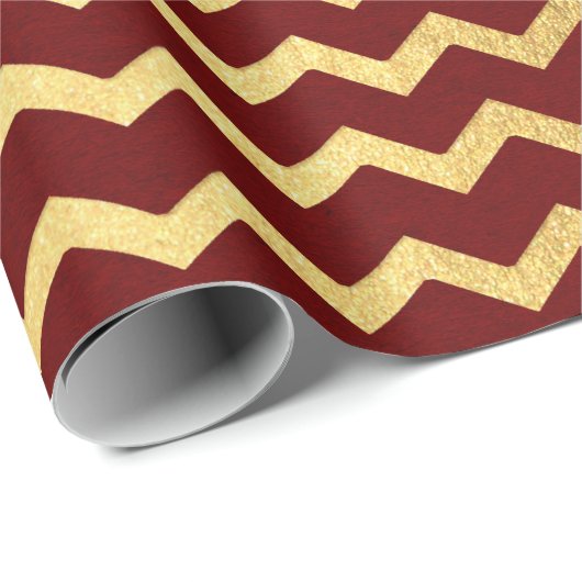 Burgundy Gold Stripes Lines Zig Zag Zickzack Geschenkpapier (Rolleneckpunkt)