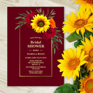 Burgundy Gold Sunflower Rote Rose Brautparty Einladung